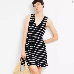 Black & White Striped Cotton V-neck Sleeveless Summer Dress by Loft - Size M
